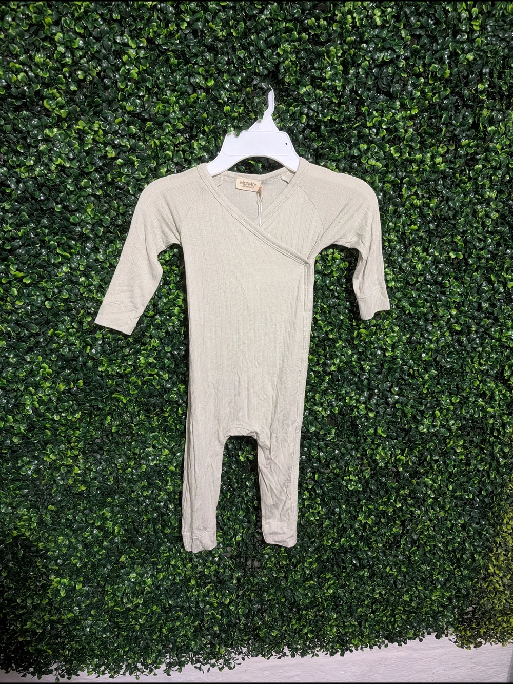 Neutral Sage Wrap-Front Baby One-Piece Romper